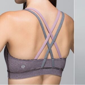 Lululemon Energy Bra Hyper Stripe Mauve and Gray Size 4